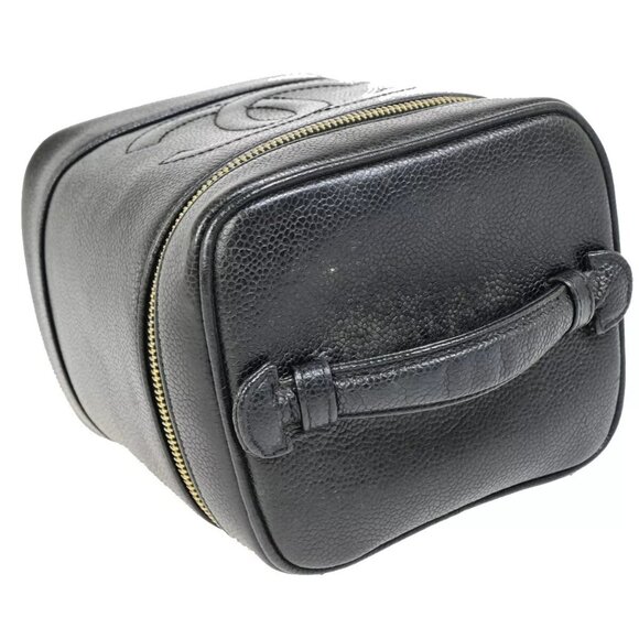 CHANEL CC Logo Vanity Hand Bag Caviar Skin Leather Black GHW Vintage 25RK294 - Picture 6 of 16